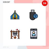 pacote de linha vetorial editável de 4 cores planas de linha preenchida simples de computadores de fogueira tant sinalizam elementos de design vetorial editável vetor