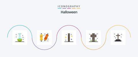 Halloween Flat 5 Icon Pack, incluindo a morte. cemitério. açúcar. Magia. dia das Bruxas vetor