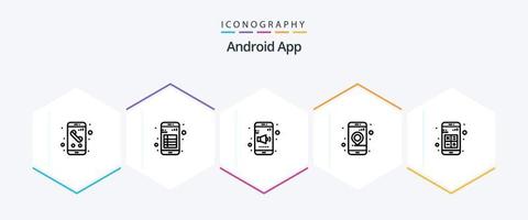 pacote de ícones de 25 linhas do aplicativo Android, incluindo navegação. GPS. Nota. aplicativo. som vetor