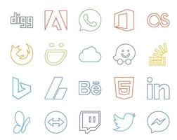 20 pacotes de ícones de mídia social, incluindo behance adsense icloud bing stock vetor