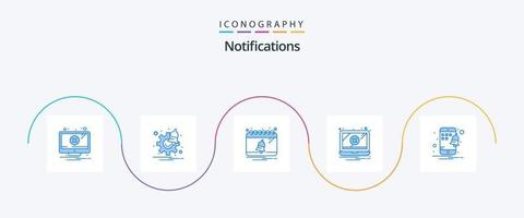 pacote de ícones azul 5 de notificações, incluindo notificação. aviso. Sino. problema. erro vetor