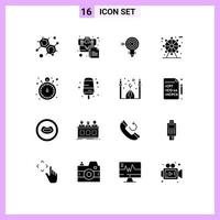 pacote de glifos sólidos de 16 símbolos universais de cronômetro, parque, dardos, ideia de vida, elementos de design de vetores editáveis