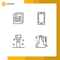 pacote de 4 sinais e símbolos modernos de cores planas de linha preenchida para mídia de impressão na web, como perfil android excluir dispositivos de telefone elementos de design vetorial editáveis vetor