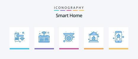 pacote de ícones de casa inteligente azul 5, incluindo emergência. seguro. forno inteligente. casa. segurança. design de ícones criativos vetor