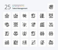 pacote de ícones de 25 linhas de gerenciamento de talentos, incluindo processamento. do utilizador. Estrela. Ideias. cérebro vetor