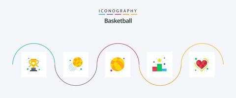 pacote de ícones de 5 planos de basquete, incluindo bola. classificação. basquetebol. posição estrela. realização vetor