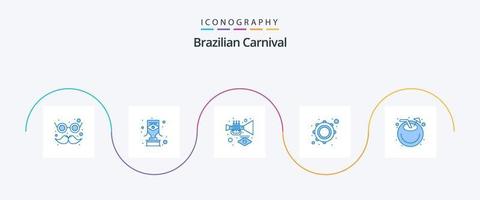 pacote de ícones do carnaval brasileiro azul 5, incluindo coco. pandeiro. instrumento. musical. instrumento vetor