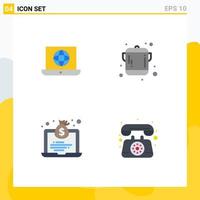 pacote de 4 ícones planos criativos de elementos de design de vetor editável de comunicação de utensílio técnico de bolsa de laptop