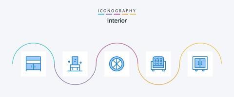 pacote de ícones azul interior 5, incluindo armário. assento. decoração. interior. janela vetor