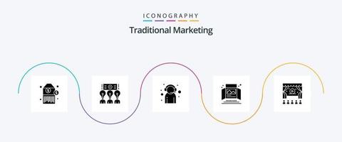 pacote de ícones de glyph 5 de marketing tradicional, incluindo exibição de mesa. imprimir. assistente. anúncio. Apoio, suporte vetor