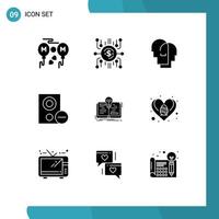 9 ícones criativos, sinais e símbolos modernos de remover dispositivos de financiamento de gadgets, sentimentos, elementos de design de vetores editáveis