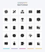 pacote criativo de ícones preto sólido de 25 glifos de volta à escola, como o mundo. Nota. abc. Educação. de volta à escola vetor