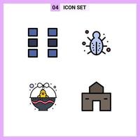 pacote de linha vetorial editável de 4 cores planas de linha preenchida simples de cesta de layout rede wireframe elementos de design vetorial editáveis de páscoa vetor