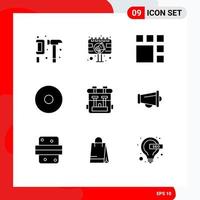 conjunto de 9 sinais de símbolos de ícones de interface do usuário modernos para registro de bolsa outdoor imagem multimídia editável elementos de design vetorial vetor