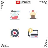 grupo de 4 ícones planos modernos definidos para elementos de design de vetor editável romântico de cupcake de spa de amor de beleza