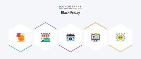 Black Friday 25 Flat Icon Pack incluindo monitor. desconto. loja. venda. encontro vetor