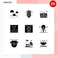 pacote de interface do usuário de 9 glifos sólidos básicos de transporte de bate-papo serviços de remessa de primeiros socorros entrega elementos de design vetorial editáveis vetor