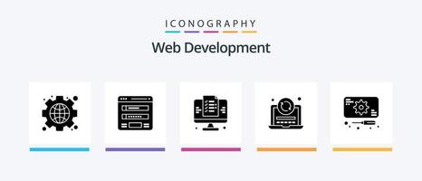 pacote de ícones de glifo 5 de desenvolvimento web, incluindo desenvolvimento. recarregar. rede. atualizar. local na rede Internet. design de ícones criativos vetor