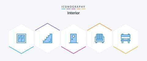 interior 25 pacote de ícones azuis, incluindo sofá. interior. escadas. mobiliário. interior vetor