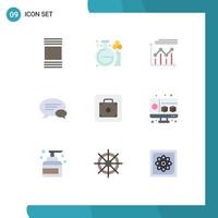 Pacote de cores planas de 9 interfaces de usuário de sinais e símbolos modernos de elevador, bate-papo, gráfico, mensagem, bate-papo, elementos de design de vetores editáveis