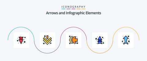 linha de seta preenchida com 5 ícones planos, incluindo . pra cima. vetor