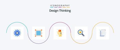 design thinking flat 5 icon pack incluindo . ampliação. debate. pensando. detalhe vetor