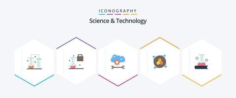 ciência e tecnologia 25 pacote de ícones planos, incluindo informações científicas. ciência e educação. serviço de aplicativo em nuvem. ferramenta de modelagem. API de modelagem vetor