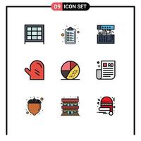 9 interface do usuário pacote de cores planas de linha cheia de sinais e símbolos modernos de otimização do dispositivo do motor refeição comida editável elementos de design vetorial vetor