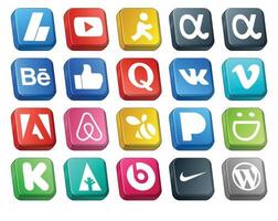 20 pacotes de ícones de mídia social, incluindo vídeo smugmug swarm quora air bnb vetor