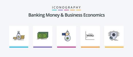 dinheiro bancário e linha de economia de negócios cheia de 5 ícones, incluindo serviços bancários. dinheiro. pessoal. finança. cortar. design de ícones criativos vetor