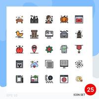 25 interface do usuário linha cheia pacote de cores planas de sinais e símbolos modernos de elementos de design de vetores editáveis de comida de cortador de dia de erro
