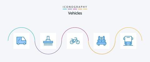 pacote de ícones azul 5 de veículos, incluindo transporte. carro. veículos. ônibus. transporte vetor