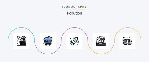 linha de poluição cheia de pacote de ícones de 5 planos, incluindo poluição. fumaça. gás. Produção. fábrica vetor