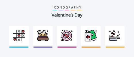 linha do dia dos namorados cheia de 5 ícones, incluindo banco. Ame. música. Ame. corações. design de ícones criativos vetor