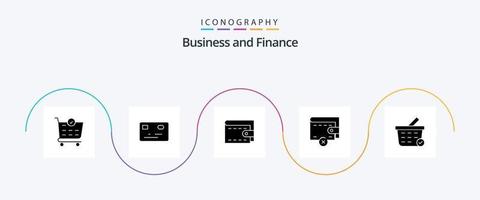 pacote de ícones de glifo 5 financeiro, incluindo . carteira. carrinho de compras. Comprar vetor