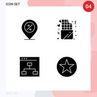 pacote de interface do usuário de 4 glifos sólidos básicos de porcentagem do navegador de comércio eletrônico grupo de estilo de vida elementos de design vetorial editáveis vetor