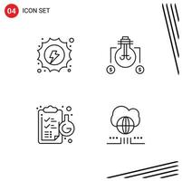 conjunto de pictogramas de 4 cores planas de linha preenchida simples de elementos de design de vetores editáveis de laboratório de solução química elétrica de energia hidrelétrica