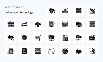 25 pacote de ícones de glifo sólido de tecnologia da informação vetor