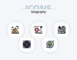 linha de geografia cheia de ícones pack 5 design de ícones. destino. rota. mundo. mapa. lua vetor