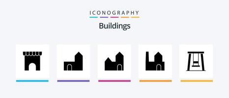 Pacote de ícones de glifo 5 de edifícios, incluindo . balanço. medieval. parque. indústria. design de ícones criativos vetor