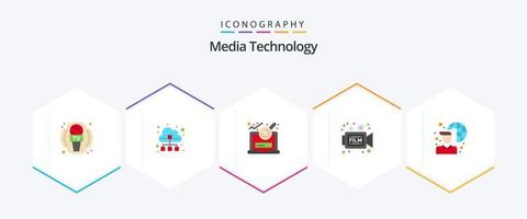 tecnologia de mídia 25 pacote de ícones planos, incluindo filme. vídeo. nuvem. filme. Conecte-se vetor