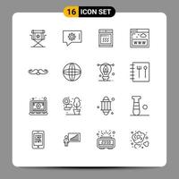 conjunto moderno de 16 contornos e símbolos, como elementos de design de vetores editáveis de comunicação de site de forno www hipster