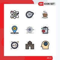9 interface do usuário pacote de cores planas de linha cheia de sinais e símbolos modernos de navegação de física de lugar de desempenho elementos de design de vetores editáveis indianos