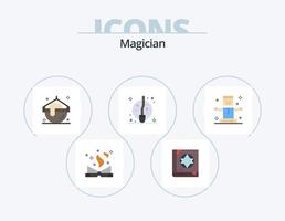 ícone plano mágico pack 5 design de ícone. mosca. bruxa. cozinheiro. lua. vassoura vetor
