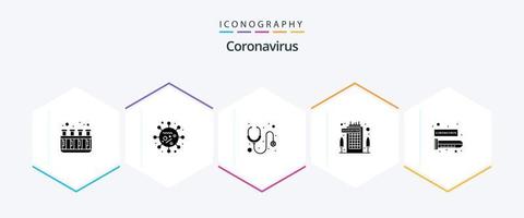 pacote de ícones de 25 glifos de coronavírus, incluindo tubo de ensaio. sangue. hospital. ficando. coronavírus vetor