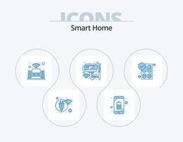 design de ícones do pacote 5 de ícones azuis para casa inteligente. vigilância. segurança. inteligente. casa. sistema de música vetor