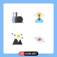conjunto moderno de 4 ícones e símbolos planos, como boliche, caminhadas, jogo, paisagem, usuário, elementos de design de vetores editáveis