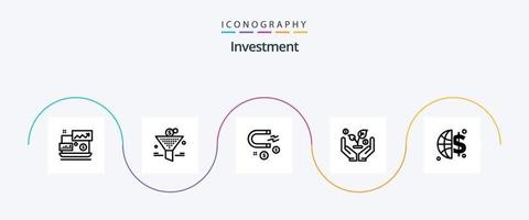 linha de investimento 5 pacote de ícones incluindo dinheiro. finança. atraindo. investimento. finança vetor