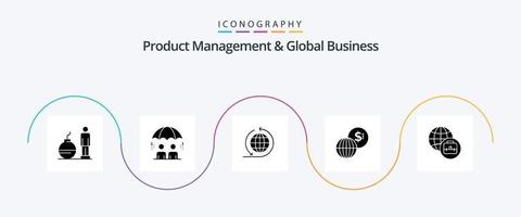 gerenciamento de produtos e pacote de ícones de glifo 5 de negócios globais, incluindo . negócios internacionais. negócio global. moderno. global vetor