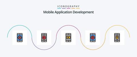 linha de desenvolvimento de aplicativos móveis cheia de pacote de 5 ícones planos, incluindo aplicativo móvel. aplicativo. aplicativo. aplicativo móvel. celular favorito vetor